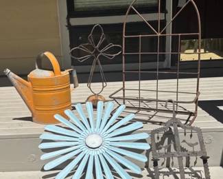 Lawn Art * Metal Watering Can * Cross On Rock * Blue Sun * Hanging Metal Decor *