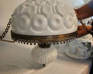 Moon and stars milk glass hanging swag lamp