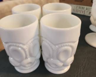 LE Smith Moon and stars milk glass set of 4 glasses
