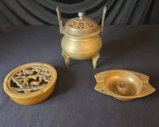 Vintage Brass Incense Burners And Ash Tray