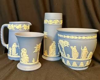 Curated Collection Of MidCentury Wedgwood Pale Blue Jasperware 4 Piece Set
