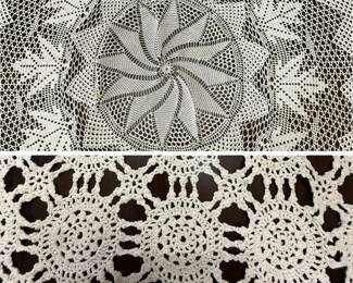 Two Hand Crocheted Round Table clothes  Both 64 Inches