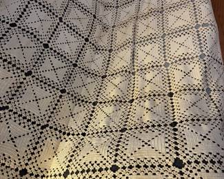 Vtg Dark Ecru Geometric Handmade Coverlet