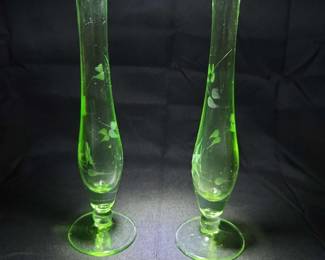 Vintage Light Green Depression Etched Uranium Glass