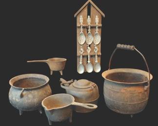 Vintage Cast Iron Cookware With Early Dutch Spoon Set  House Display