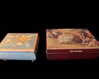 Two Vintage Wooden Music Boxes One Seems To Be Stuck  Wont Play