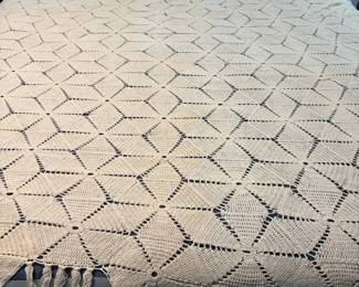 Handmade Ecru Crocheted Bedspread WStar Pattern