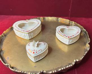 Lennox Heart Trinket Set With Asian Etched Brass Tray