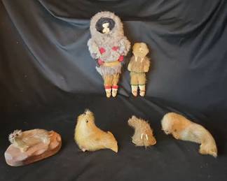 Vintage Inuit Eskimo Dolls  Handmade Fur Seals