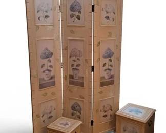 Botanical 3 Panel Room Divider And Matching Storage Boxes