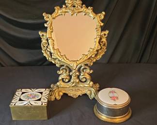 Vintage Lenk Of Austria, Trinket Box, Ornate Swivel Mirror