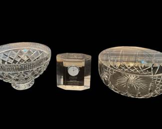 Orrefors  Waterford Crystal Bowls w Clock