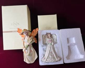 Two Lenox Angels Harvest Angel With Wheat And Heavenly Heart Angel