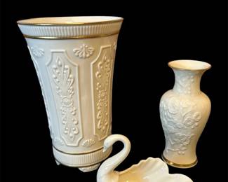 Curated 3piece Vintage Lenox USA Ivory porcelain With 24 K gold leaf