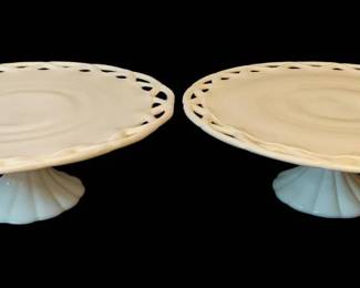 Open Lace MilkGlass Large Pedestal Cake Stand Pair