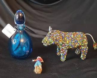 Hand Blown Murano Glass Perfume Bottle  Hand Made Wire Beaded Donkey