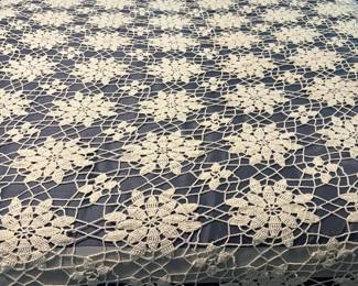Cream Floral Handmade Crocheted Coverlet