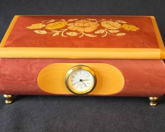 Handmade Sorrento Inlaid Music Box With Embedded Clock
