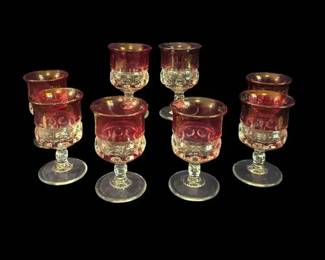 a8 Tiffin Kings Crown Thumbprint Cranberry Flashed Pink Water Goblet