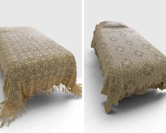 Two Vintage Hand Crocheted Spreads For Twin Size Bed