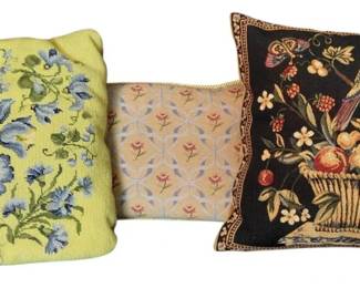 Vintage Floral And Fruit Needlepoint Pillow Bundle