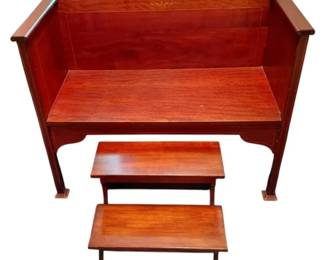 Vintage Wooden Mahogany Colored Bed Bench With Stool