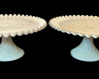 Fenton Silvercrest Vintage MilkGlass Pedestal Cake Stands Pair
