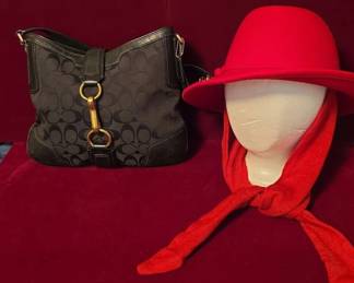 Preston  York Red Fedora And Black Hand Bag
