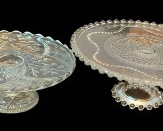 Vintage Pedestal Cake Stand Pair  Imperial Candlewick and Creole Clear Glass