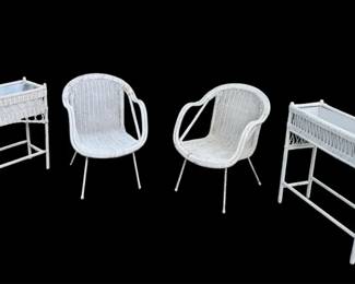 White Wicker Chairs  Planters