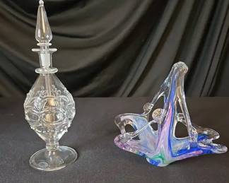 Murano Lavorazione Art Glass Basket  Glass Perfume Bottle