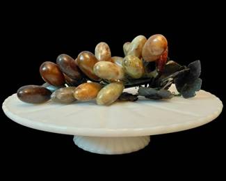 Vintage MilkGlass Anchor Hocking Pedestal Cake Stand With Set Of Vintage Stone Grapes