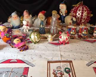 Murano Glass Angels, Vintage Tablecloth  Vintage And Handmade Ornaments