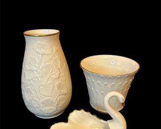 Beautiful Trio of vintage Lenox Ivory porcelain  24k Gold Trimmed Art Pottery