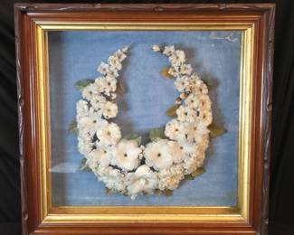 Antique Victorian Feather Floral Mouring Wreath