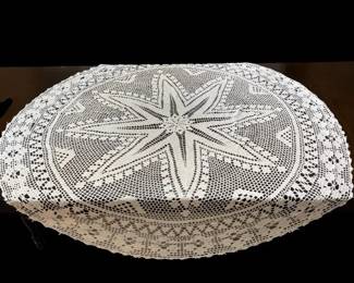 Hand Made Crocheted Round Tablecloth In Star Pattern 60 Inches
