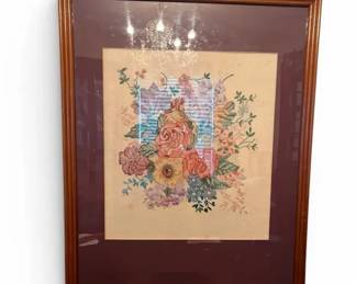 Framed Handcrafted Floral Needlepoint Artwork