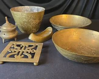 Asian Inspired Bowls, Planter, Trivet, Incense Burner And Ashtray