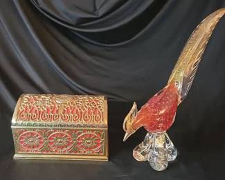 Murano Glass Pheasant And Ormolu Jewelry Chest