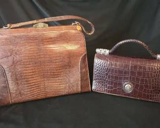 Brighton Croc Embossed Leather Clutch And Lizzard Embossed Handbag