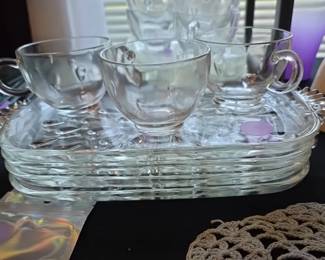 vintage Hazel Atlas clear glass snack set featuring the Teardrop pattern.
