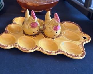 Vintage deviled egg tray & salt and pepper shakers