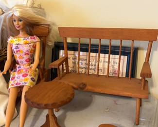Barbie & wooden doll. Furniture
