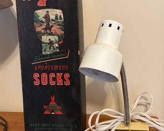 Vintage sock box and Vintage desk lamp