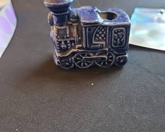 Napcoware blue ceramic locomotive
