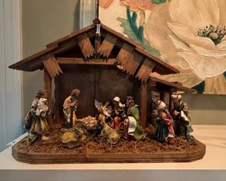 Vintage Italian Nativity Set with Wooden Stable