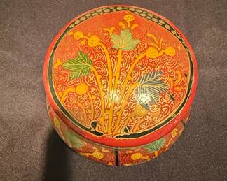 Kashmiri Papier-Mâché Decorative Trinket Box with Floral Motifs