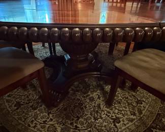 Round Pedestal Dining Table with Spool-Trimmed Apron