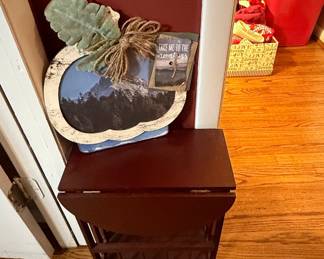 Vintage Small Drop-Leaf Side Table with Magazine Rack