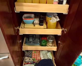 Pull-Out Cabinet Organizer with Assorted Kitchen Contents